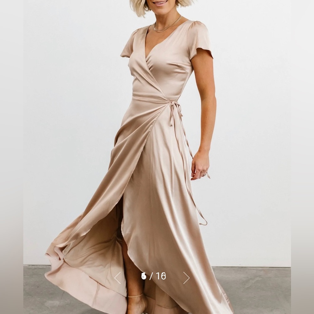 Baltic Born Krystal Satin Maxi Wrap Dress Champagne Women Size Medium